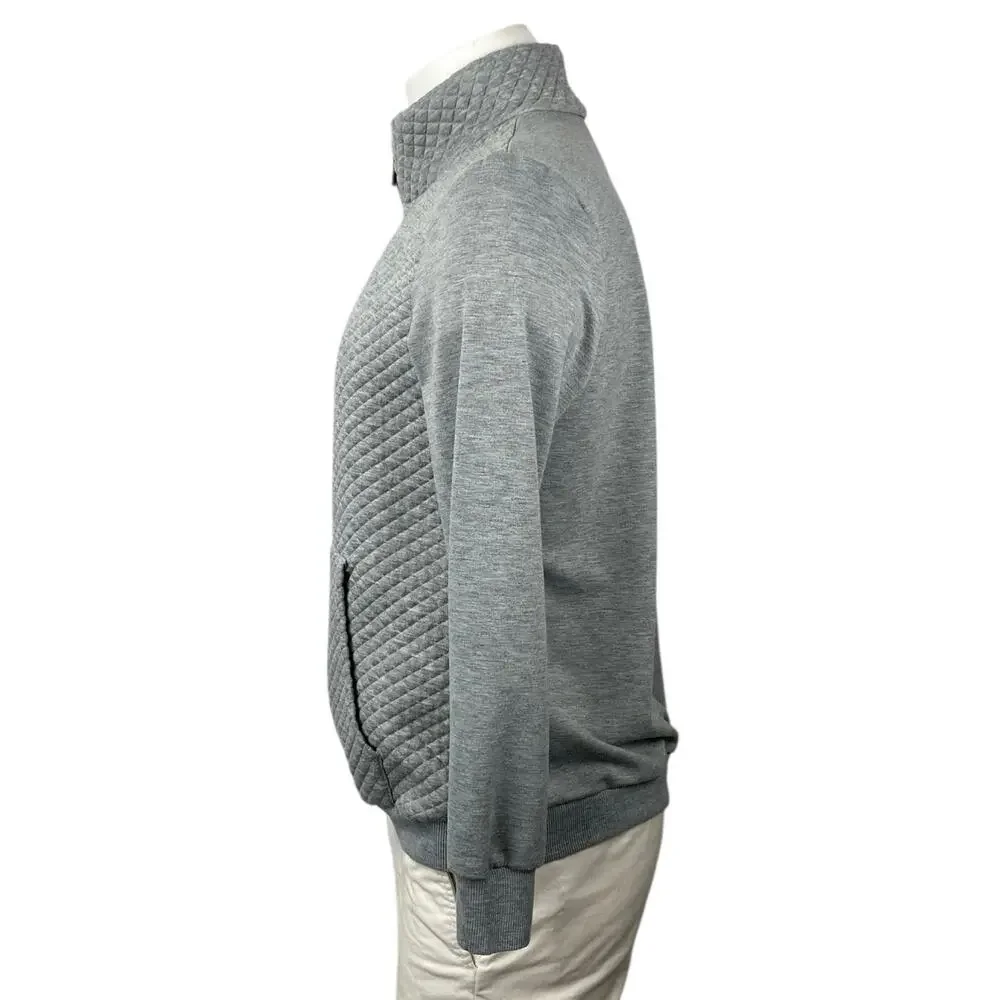 BTFBM Men's Gray Quilted Half Zip High Neck Long Sleeve Sweatshirt Sweater Top L